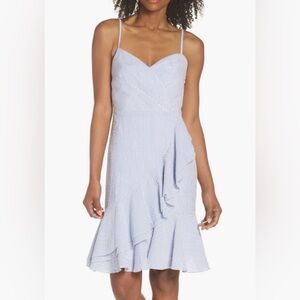 J Crew Blue Seersucker Ruffle Midi Dress